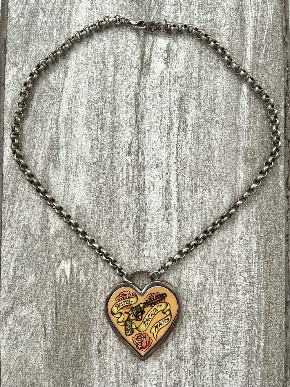 pistola Yellow and Silver Tattoo Heart Pendant Necklace